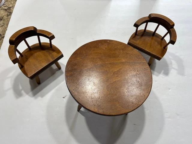 SALESMAN SAMPLE ? table & 2 caption chairs WOOD (well made sturdy) no mfg mark
