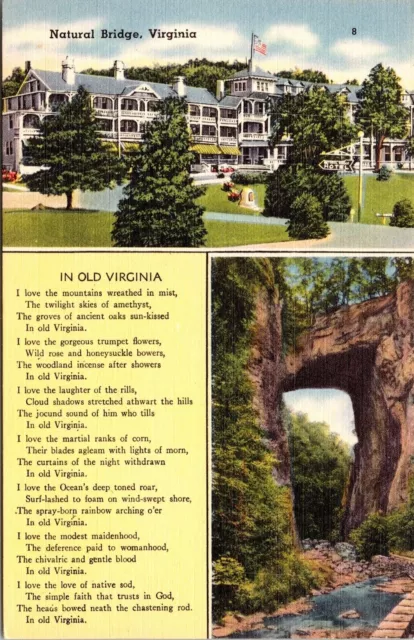 Natural Bridge Virginia VA Multiview Linen Postcard Hotel Poem VTG UNP Tichnor