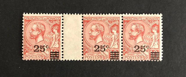 Monaco Mint 1922 Prince Albert Gutter Pair 25c on 10c MNH Perf SG 52