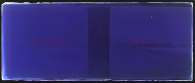 Effet coloré Plage c1930 Photo NEGATIVE Plaque de verre Stereo Vintage V33L25n6