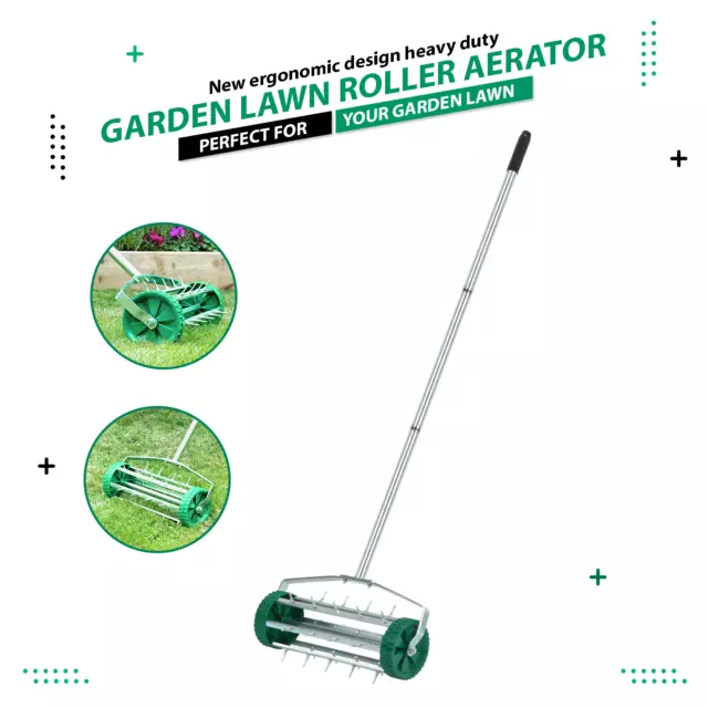 Gardening Lawn Aerator Grass Roller With 3 Level Adjustable Telescopic Handle