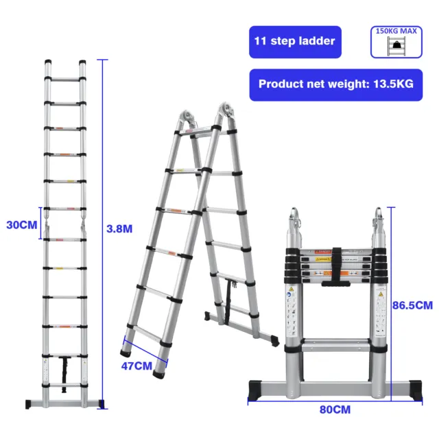 2M-6M Telescopic Ladder Multi-Purpose Extendable Folding Alu/Steel Ladders Loft 2