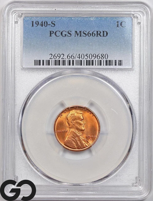 1940-S MS66 Lincoln Cent Wheat Penny, RED, PCGS Mint State 66 RD ** Nice!