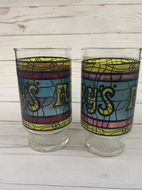 Vintage 70s Arbys Restaurant Stained Glass Drinking Tumblers 2x 2