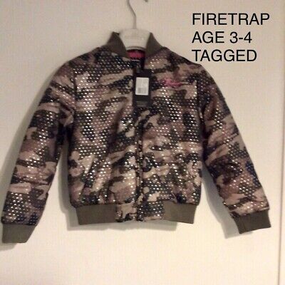 Firetrap Blackseal Padded Bomber Jacket Camouflage & Silver Stars Age 3-4 Nwt