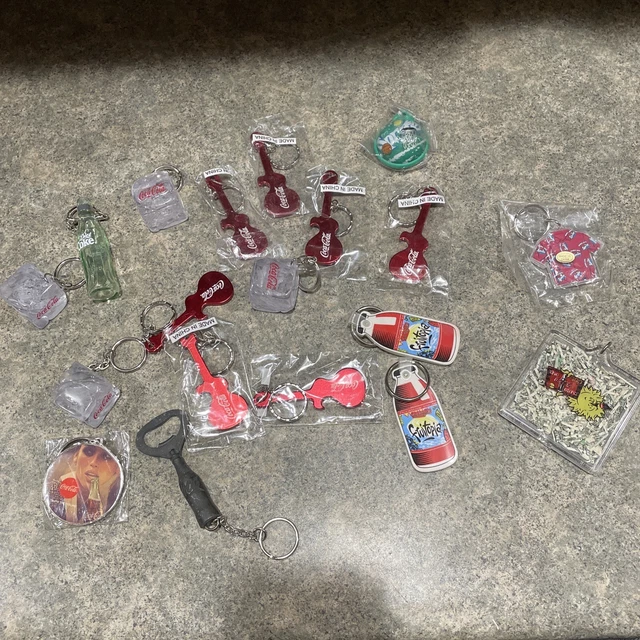 Vintage COCA COLA Advertising Keychain Lot (19) Sprite, Fruitopia, Bottle Opener
