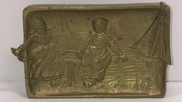 antique heavy brass Trinket dish. It is signed   BELGIQUE  1945