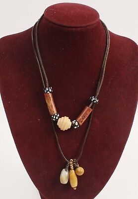 2 Natural Tribal Style Necklaces for Layering Wood Stone Glass Beads