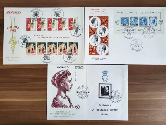 Monaco 1981/85 Block 17, 22, 31  FDC - Europa, Fürstin, Briefmarken