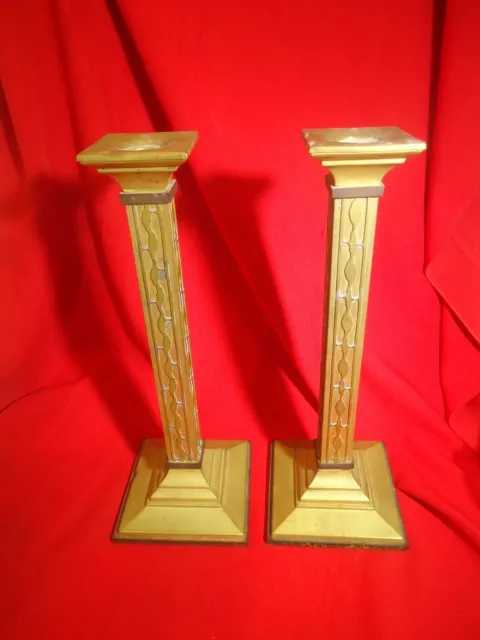 Pair Of Antique B&H Bradley Hubbard Tall Candlesticks Arts & Crafts 15" Gold