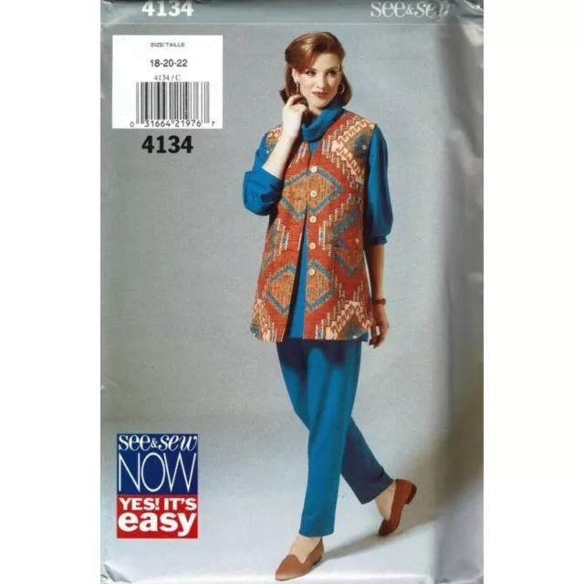 Butterick See and Sew Sewing Pattern 4134 Vest Top Pants Misses Size 18-22
