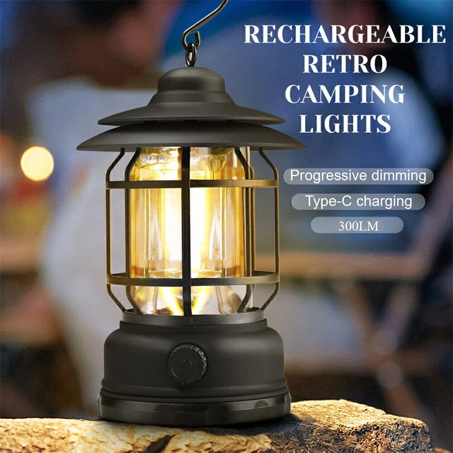 Camping Lantern Retro Lamp Portable Rechargeable Emergency Hanging Tent Light US