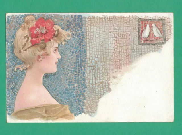 Vintage S. Hildesheimer Art Nouveau Postcard Beautiful Lady Mosaic Tile Birds