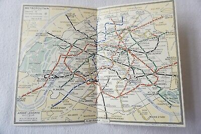c1930s Metropolitan Paris French Metro Tube Railway Map VGC