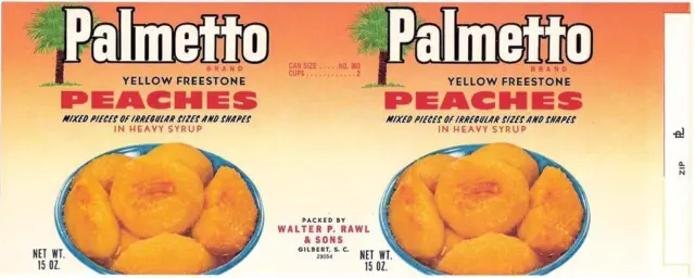 Wholesale Dealer's Lot 25 Palmetto Peaches Can Labels W.P. Rawl, Gilbert, S.C.