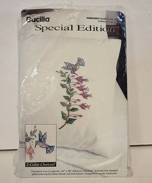 Bucilla edición especial colibrí funda de almohada punto de cruz kit bordado 1997