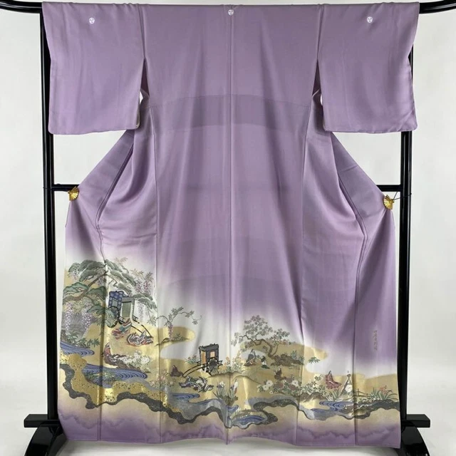Woman Japanese Kimono Iro-Tomesode Silk 3Crest Goshoguruma Foil Purple