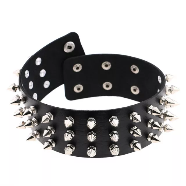 Spike Collar Choker Black Necklace Punk Goth Fetish Faux Leather Unisex Studs