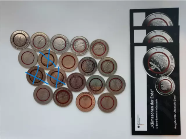 Konvolut 5 Euro Polymering Sammlermünze Tropische Zone 2017 und  3 Zertifikate