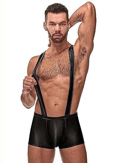 Boxer con spalline e pantaloni sexy tagliati neri S - XL Designer