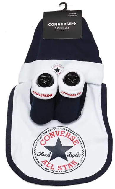 Converse Babies Hat Bib & Booties Set Baby Boys 6 Months Navy White Brand New