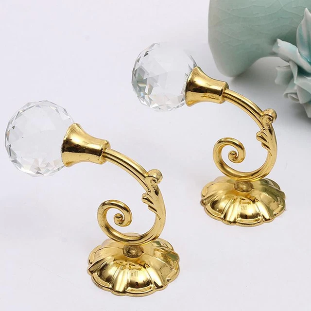2pcs Large Metal Crystal Glass Curtain Holdback Wall Tie Back Hooks Hanger Holde