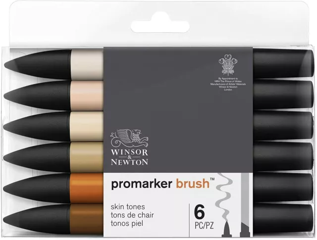 Winsor & Newton Promarker Brush 6 Pen Brush Marker Set - Skin Tones