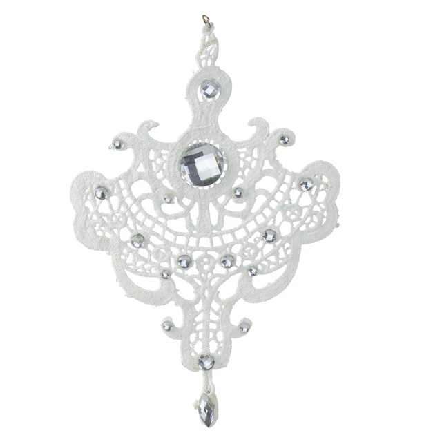 Melrose 9.5" Elegant Jeweled White Lace Doily Style Christmas Ornament