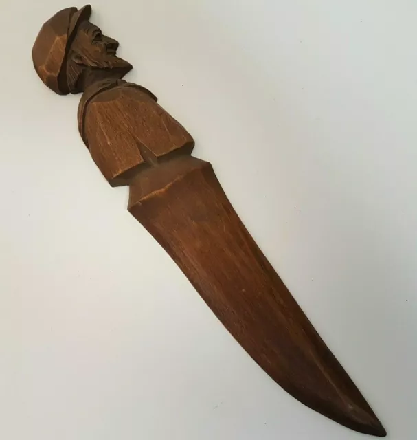 Folk Art Hand Carved Wood Knife Fisherman Fishing Decorative Made Vintage