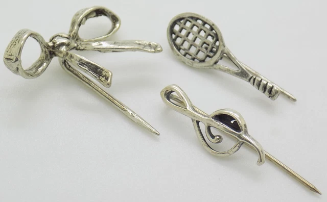 Vintage IN Argento Massiccio Italiano Fatto 3 X Spille Miniatura Marchiato