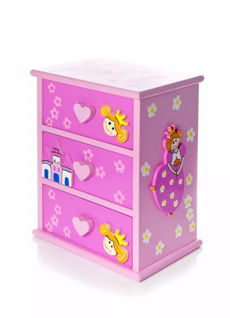 Mousehouse Gifts - Joyero para niñas - Con princesas - Madera - Rosa