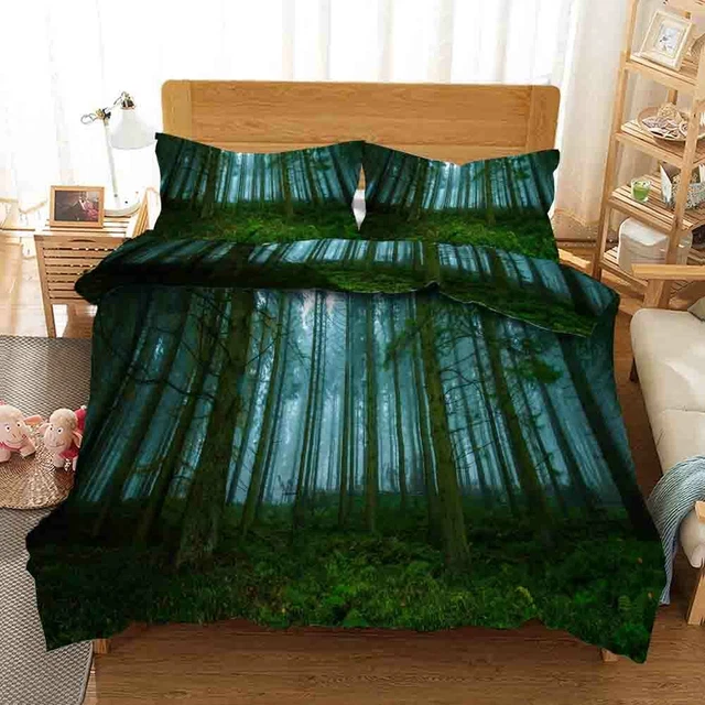 FOREST AND GREEN Grassland 3D Quilt Duvet Doona Cover Set Pillow case