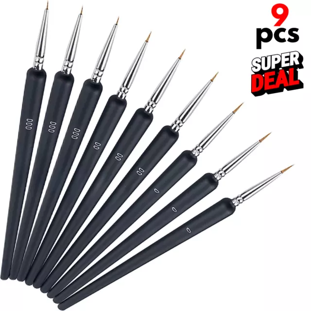 Super Fine Detail Paint Brush Nail Art Water Colour Craft Modelling Figures 9pcs