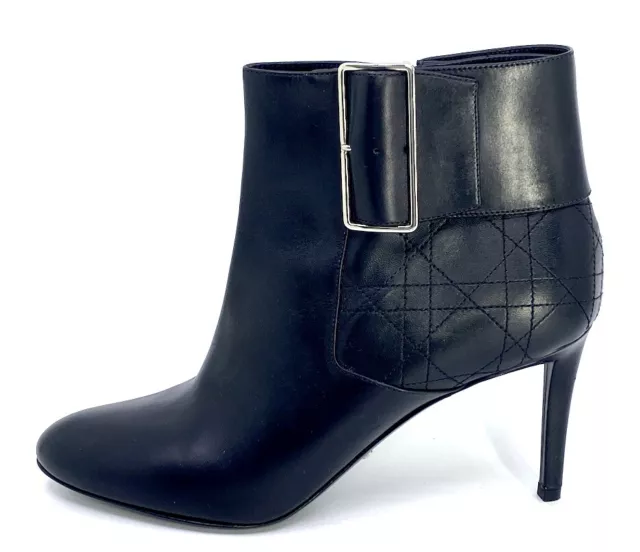 $1200 Christian Dior Graphic Cannage Black Boots Buckle Ankle Bootie 40 NEW
