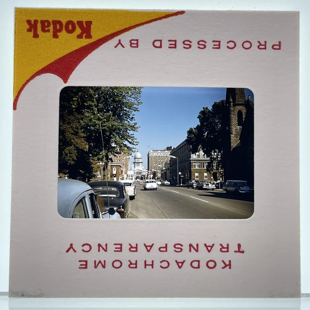 50s 35mm Photo Slide Downtown Street Scene Old Cars and Buildings Vtg 1950s
