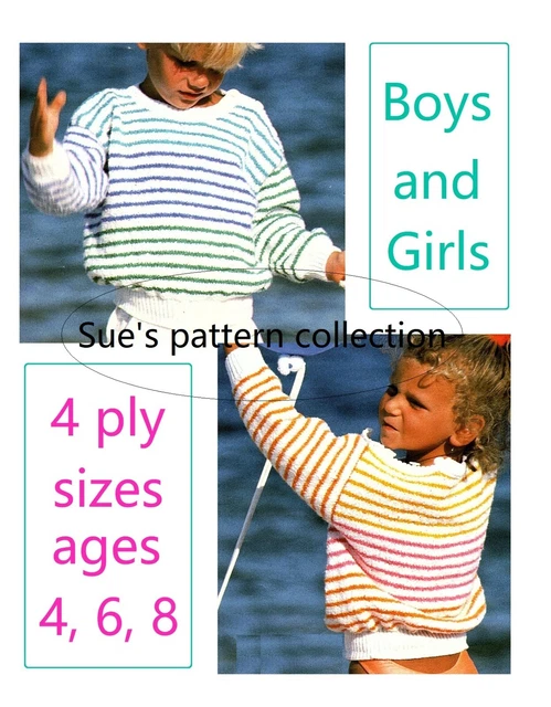 Suéteres para niños patrón fácil de tejer 4 capas tallas edad 4. 6. 8. Suéter a rayas