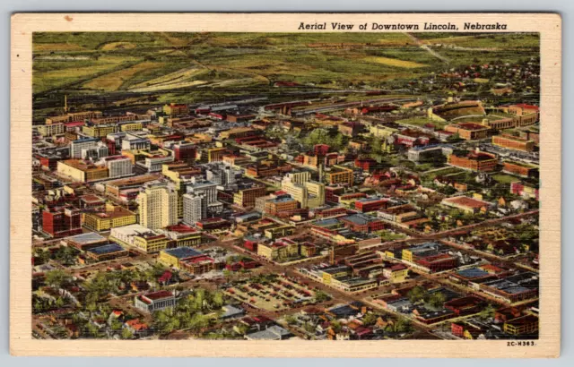 c1950s Aerial View Downtown Lincoln Nebraska Vintage Postcard