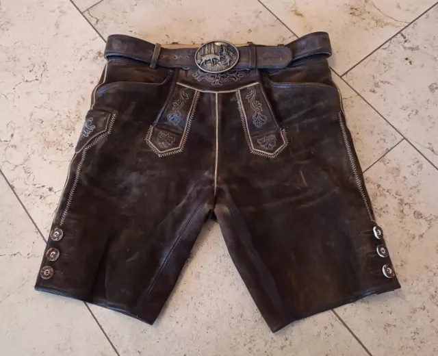 Herren Trachten Lederhose Kurz, Country Line Lederhose mit Gürtel Gr. 46