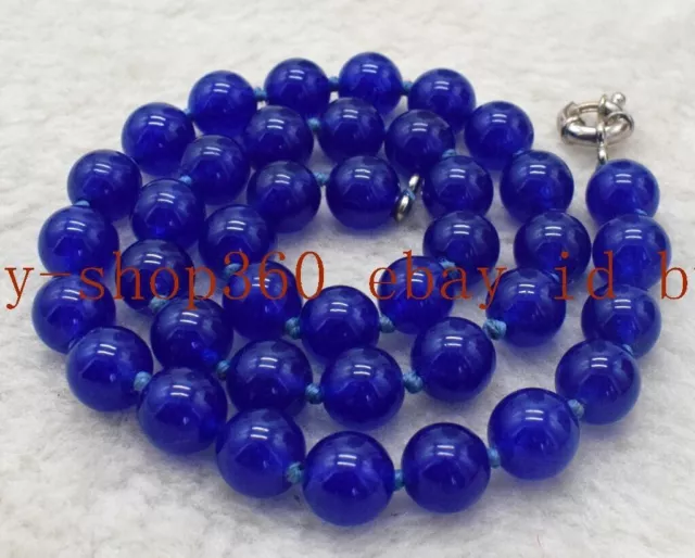 Natural 6/8/10/12/14mm Blue Jade Jadeite Round Gemstone Beads Necklace 14-36''