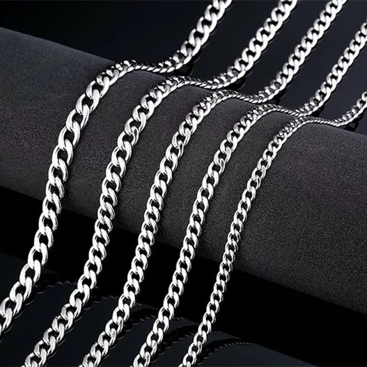 2-15mm Men's 316L Stainless Steel Silver Curb Link NK Necklace Chain Wholesale 2