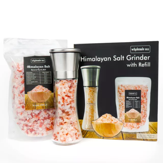 Salt Grinder 200g Plus 1Kg Refill Bag 100% Pure Pink Himalayan Salt