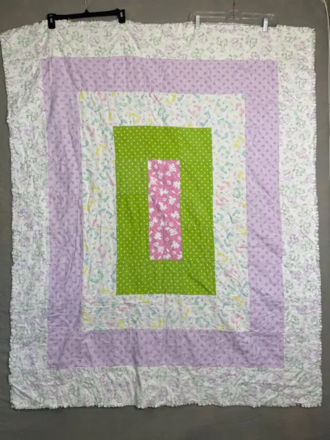 Handmade Baby Rag Quilt Pastel Scrap Square Throw Blanket Cut Edges 59"x48"