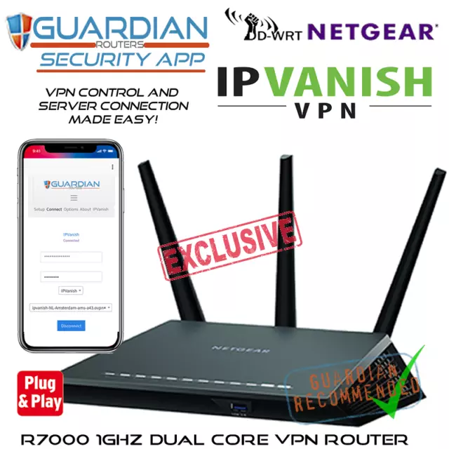 Netgear R7000 IPVanish Guardian VPN APP router funziona con tutti gli ISP inc SkyQ Virgin