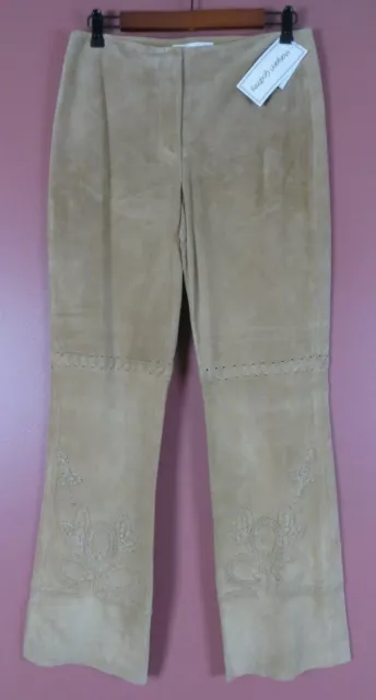 LTR0763- NWT MARGARET GODFREY Women's Genuine Suede Leather Pants Stitch Decor 8