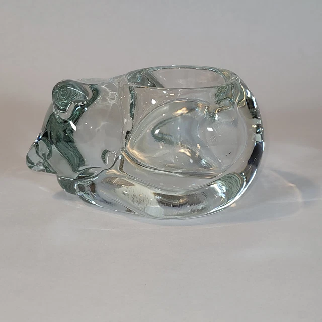 Indiana Glass Sleeping Kitten / Cat Crystal Votive Candle Tea Light Holder