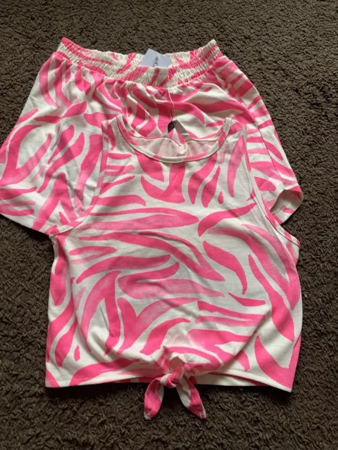 BNWT George Girls Age 8-9 Years Pink Multi Sleeveless Top & Shorts Set