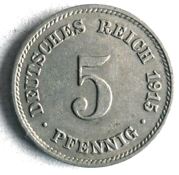 1915 J GERMAN EMPIRE 5 PFENNIG - Excellent Vintage Coin - german BIN #7