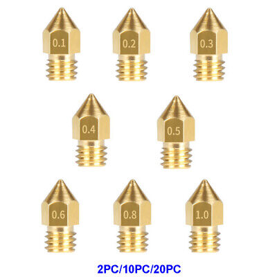 10x 3D qualità in ottone ugello per STAMPANTE 0.4/0.6/0.8mm MK8 CR-10 Ender 3 Anet A8 m6 