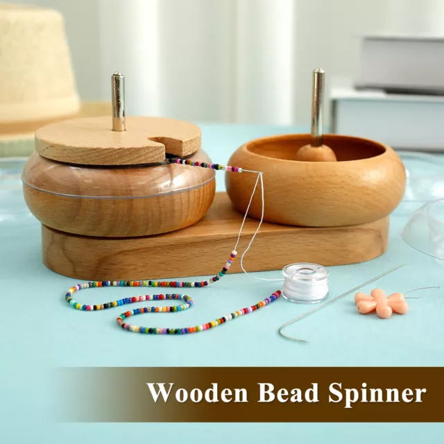AU Bead Spinner Set with Tray Wooden Beading Bowl Spinner Double Bowl Waist