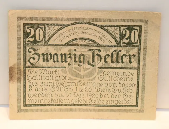 Austria 1920 20 Heller Banknote